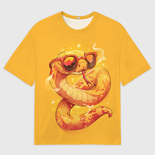 Мужская футболка оверсайз Крутая желтая змея в очках / 3D-принт – фото 1