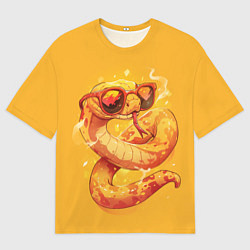 Мужская футболка оверсайз Крутая желтая змея в очках