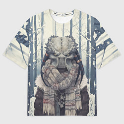 Мужская футболка оверсайз Хищник в зимнем лесу