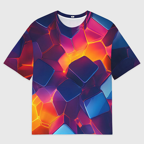 Мужская футболка оверсайз Неоновая геометрическая текстура / 3D-принт – фото 1