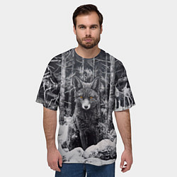 Футболка оверсайз мужская Лис в зимней чаще, цвет: 3D-принт — фото 2