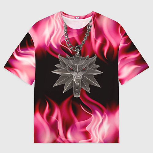 Мужская футболка оверсайз Ведьмак медальён в огне / 3D-принт – фото 1