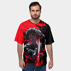 Футболка оверсайз мужская Танджиро Камадо с катаной, цвет: 3D-принт — фото 2
