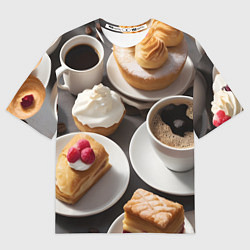 Футболка оверсайз мужская Кофе и пирожные, цвет: 3D-принт