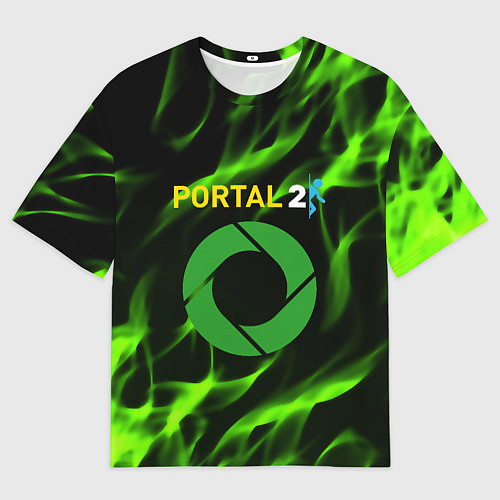 Мужская футболка оверсайз Portal green flame / 3D-принт – фото 1