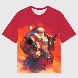 Мужская футболка оверсайз Дед Мороз с пистолетом