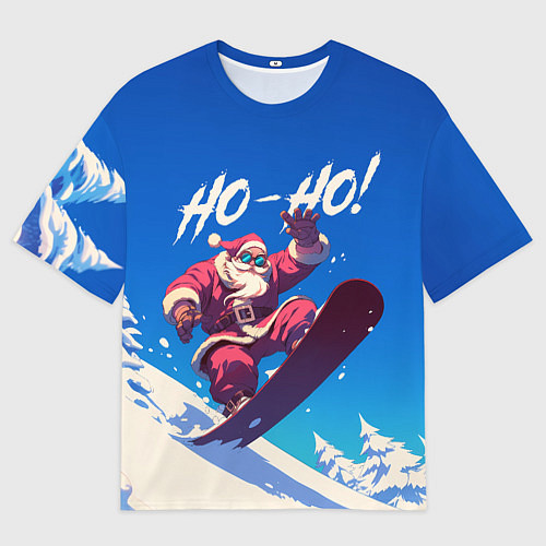 Мужская футболка оверсайз Дед Мороз на сноуборде / 3D-принт – фото 1