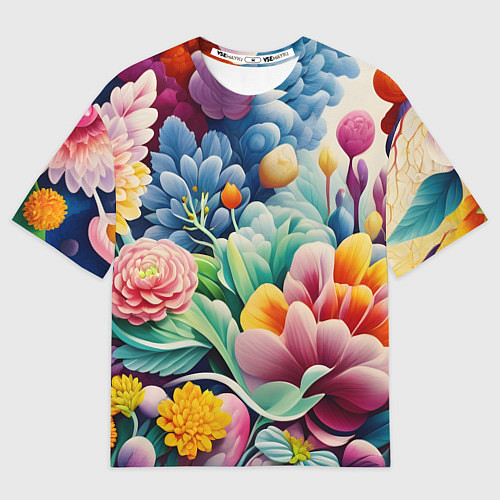 Мужская футболка оверсайз Объемные цветы лето / 3D-принт – фото 1