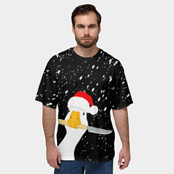 Футболка оверсайз мужская Гусь Санта с ножом в клюве, цвет: 3D-принт — фото 2