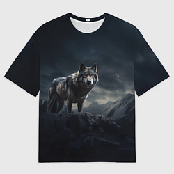 Мужская футболка оверсайз Волк в горах