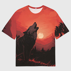 Мужская футболка оверсайз Волк воет на луну