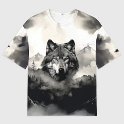 Мужская футболка оверсайз Голова серого волка