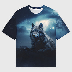 Мужская футболка оверсайз Волк ночью