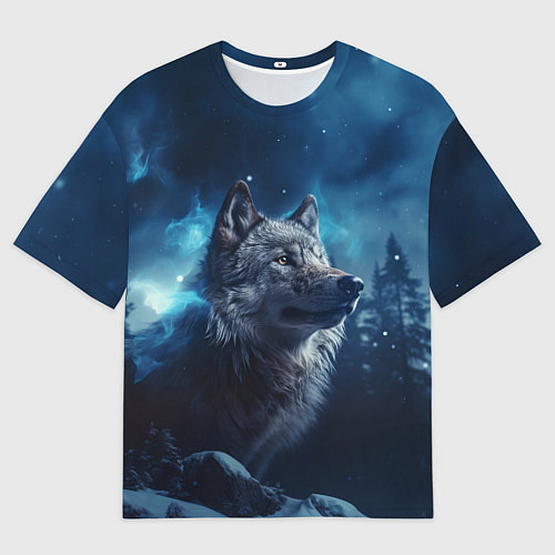 Мужская футболка оверсайз Голова волка и небо / 3D-принт – фото 1
