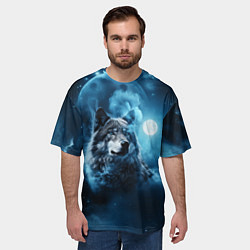Футболка оверсайз мужская Волк ночное синее небо, цвет: 3D-принт — фото 2
