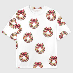 Футболка оверсайз мужская Много новогодних пончиков с бантиком и ягодами, цвет: 3D-принт