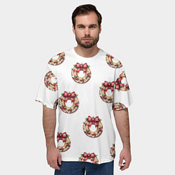 Футболка оверсайз мужская Много новогодних пончиков с бантиком и ягодами, цвет: 3D-принт — фото 2
