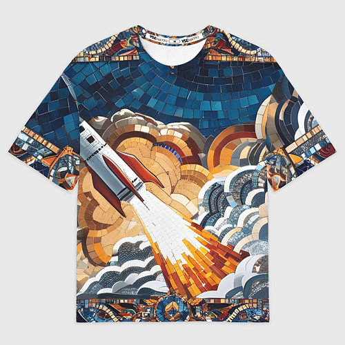 Мужская футболка оверсайз Мозаика ракета / 3D-принт – фото 1