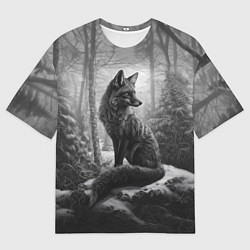 Футболка оверсайз мужская Серая лиса в зимнем лесу, цвет: 3D-принт
