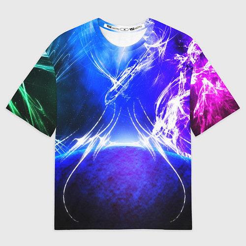 Мужская футболка оверсайз Неоновый шторм текстура / 3D-принт – фото 1