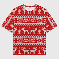 Футболка оверсайз мужская Вязаный зимний узор с оленями, цвет: 3D-принт