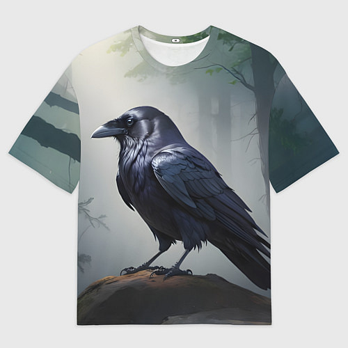 Мужская футболка оверсайз Черный ворон в лесу / 3D-принт – фото 1