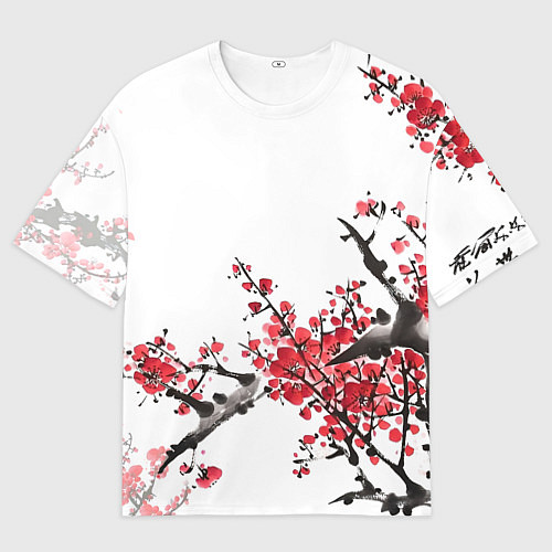 Мужская футболка оверсайз Китайский стиль - слива / 3D-принт – фото 1