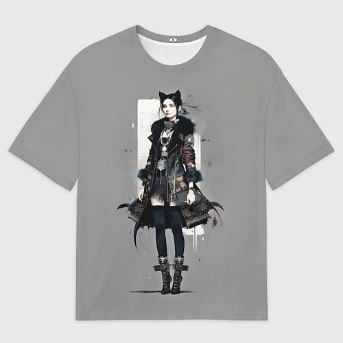Мужская футболка оверсайз Girl cat fashionista - ai art fantasy / 3D-принт – фото 1