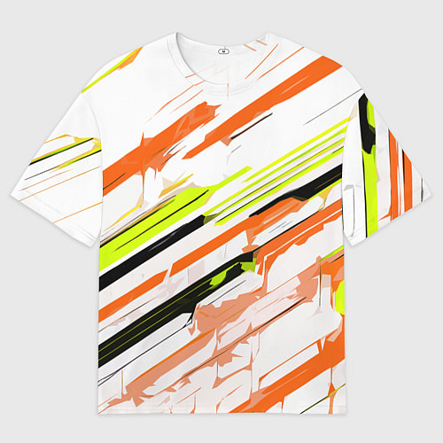 Мужская футболка оверсайз Оранжево-жёлто-чёрные полосы на белом фоне / 3D-принт – фото 1