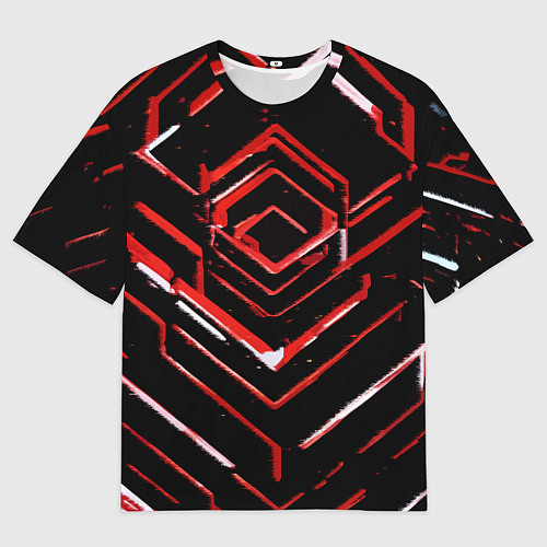 Мужская футболка оверсайз Красные смазанные линии на чёрном фоне / 3D-принт – фото 1