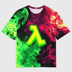 Мужская футболка оверсайз Half life битва огня кислотное лого