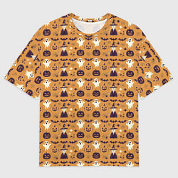 Мужская футболка оверсайз Хэллоуин паттерн с символикой