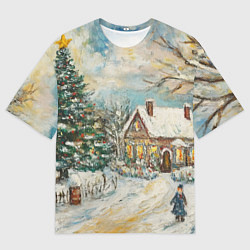 Мужская футболка оверсайз Новогоднее утро во дворе пейзаж