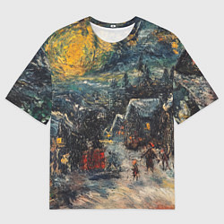 Мужская футболка оверсайз Новогоднее утро картина красками