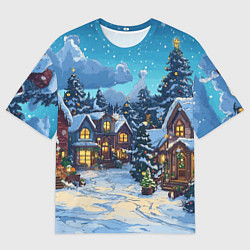 Мужская футболка оверсайз Город перед новым годом