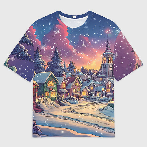 Мужская футболка оверсайз Снегопад в ночном городе / 3D-принт – фото 1