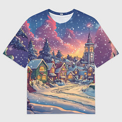 Мужская футболка оверсайз Снегопад в ночном городе