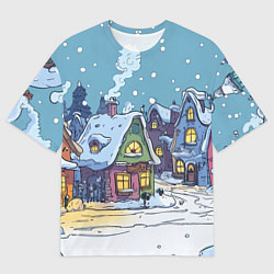 Мужская футболка оверсайз Зимние домики иллюстрация