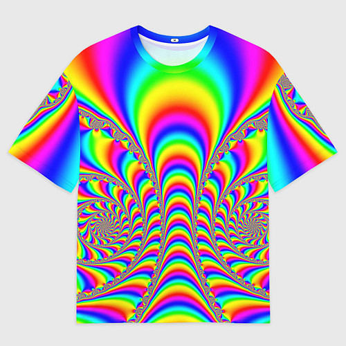 Мужская футболка оверсайз Оптические иллюзии волны неон / 3D-принт – фото 1
