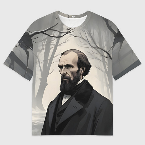 Мужская футболка оверсайз Достоевский зимняя аллея / 3D-принт – фото 1