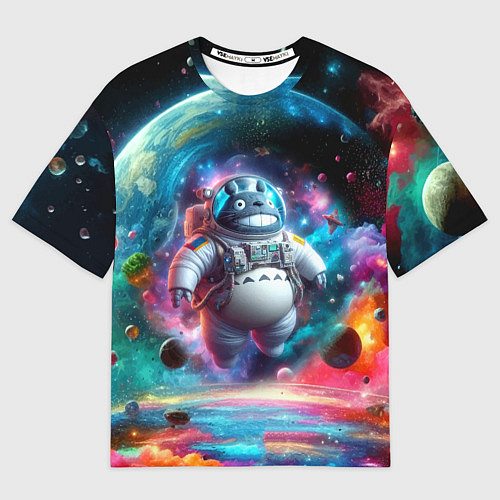 Мужская футболка оверсайз Astronaut Totoro in neon space - ai art fantasy / 3D-принт – фото 1