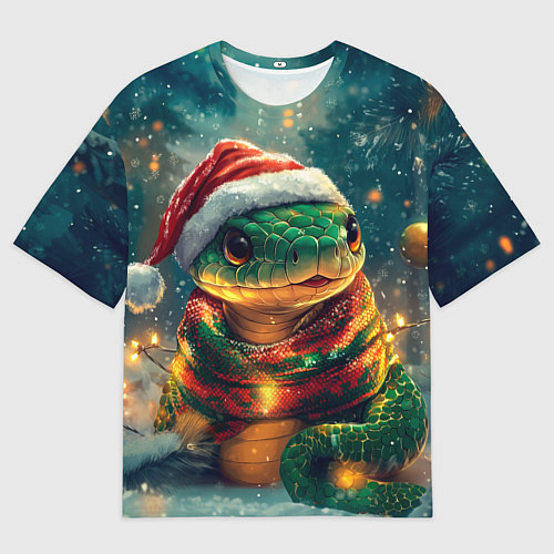 Мужская футболка оверсайз Новогодняя большая змея / 3D-принт – фото 1