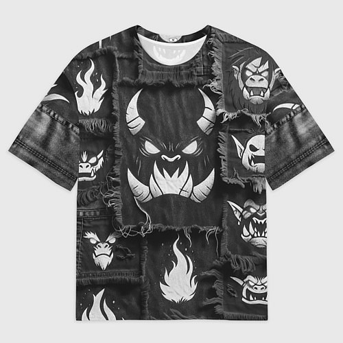 Мужская футболка оверсайз Монстр на джинсах пэчворк / 3D-принт – фото 1