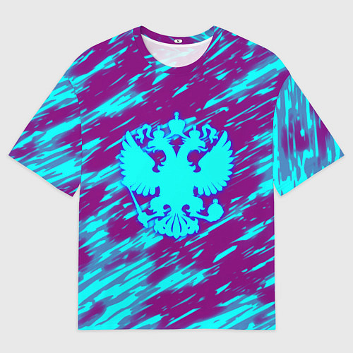 Мужская футболка оверсайз Герб РФ холодные краски / 3D-принт – фото 1