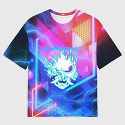 Мужская футболка оверсайз Cyberpunk samurai storm