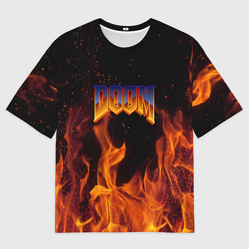 Мужская футболка оверсайз Doom fire steel logo / 3D-принт – фото 1