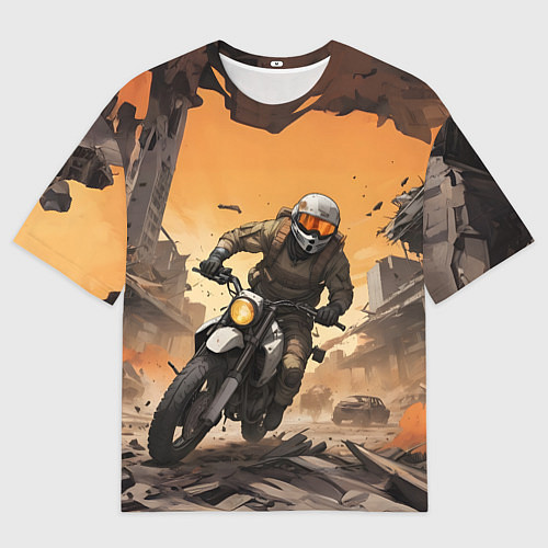 Мужская футболка оверсайз Байкер в движении / 3D-принт – фото 1