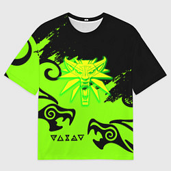 Мужская футболка оверсайз Ведьмак кислотное лого драконы