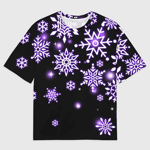 Мужская футболка оверсайз Снежинки в неоне / 3D-принт – фото 1