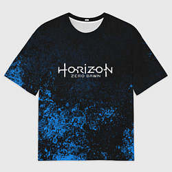Мужская футболка оверсайз Horizon: Zero Dawn синие брызги красок